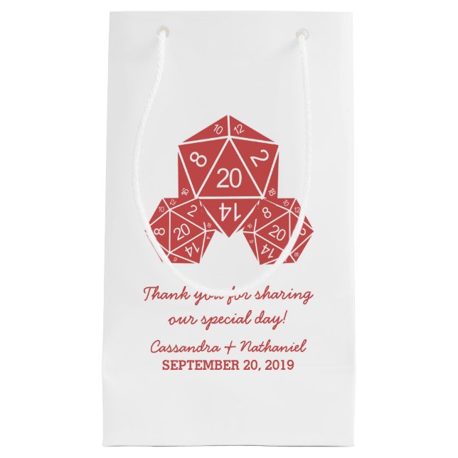 Sac cadeau Mariage rouge D20 dés (Devant)