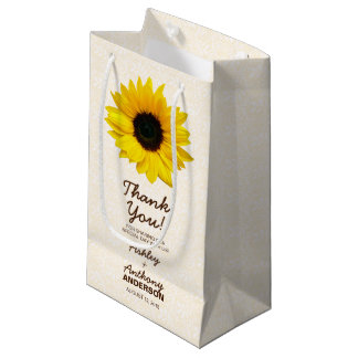 Sac cadeau mariage Tournesol Jaune Dentelle Brown