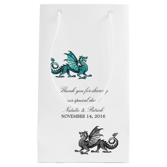 Sac cadeau Mariage turquoise Silver Dragon (Devant)