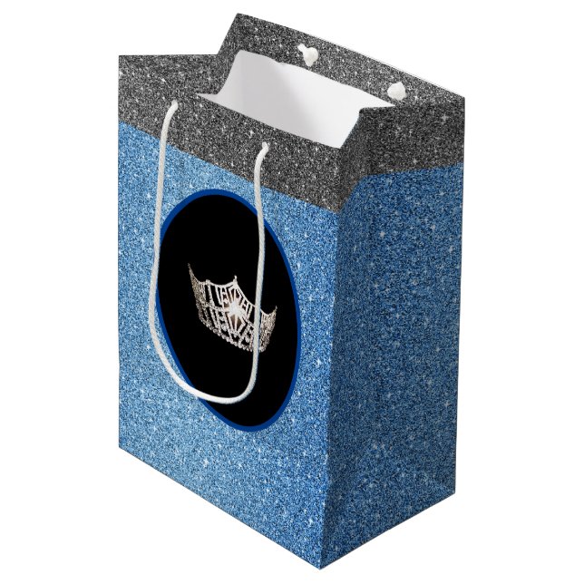 Sac cadeau Miss America Silver Crown Blue FX Glitt (Devant Angle)