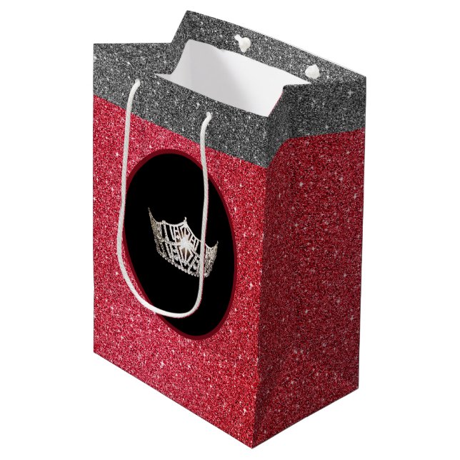 Sac cadeau Miss America Silver Crown Red FX Glitte (Devant Angle)