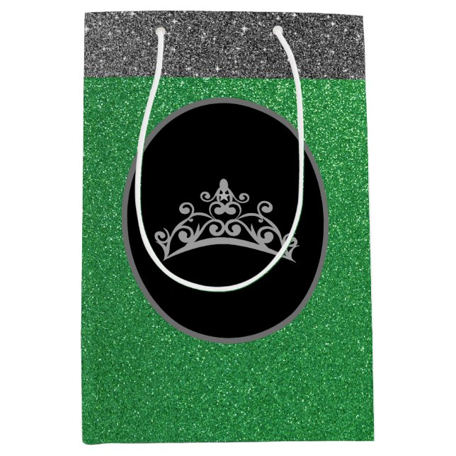 Sac cadeau Miss Pageant Crown Green FX Glitter (Devant)