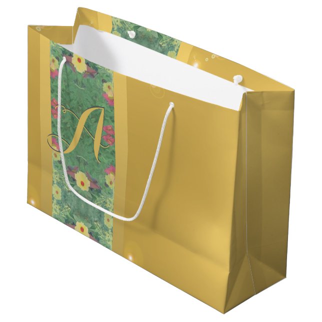 Sac cadeau Monogram en laiton floral (Devant Angle)