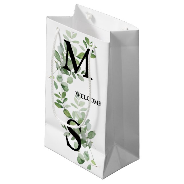Sac cadeau Monogram Eucalyptus Wedding Favor (Devant Angle)