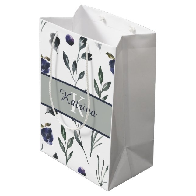 Sac cadeau monogramme d'aquarelle florale (Dos Angle)
