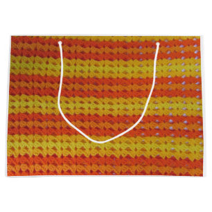 Sac cadeau - motif de crochet jaune et orange (Lrg
