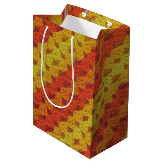 Sac cadeau - motif diagonal jaune et orange (Dos Angle)
