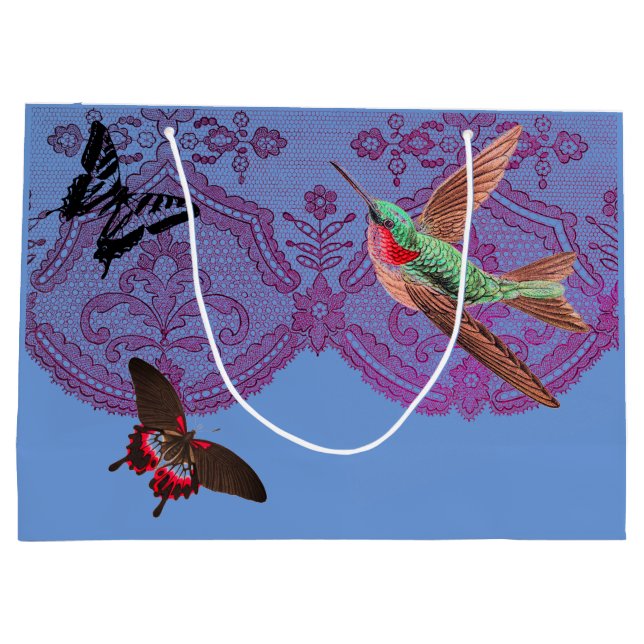 SAC CADEAU MOTIF EN LACE ANTIQUE AVEC BOUTEILLES (Dos)