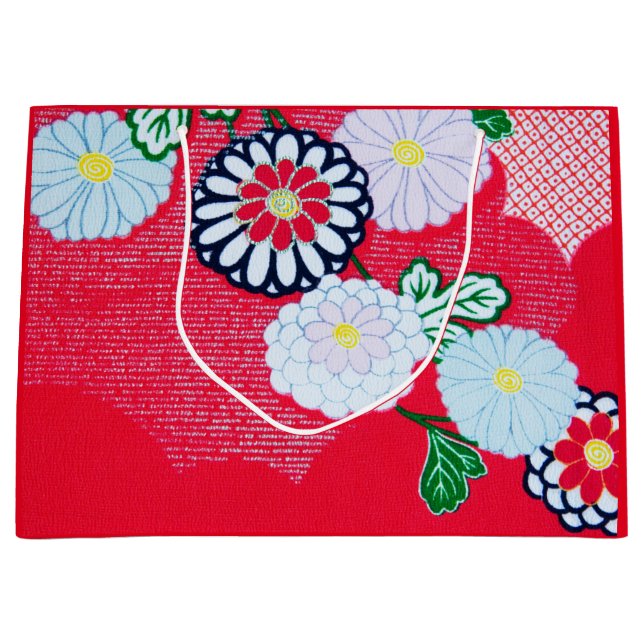 Sac cadeau MOTIF KIMONO ROUGE JAPONAIS AVEC FLEURS (Devant)