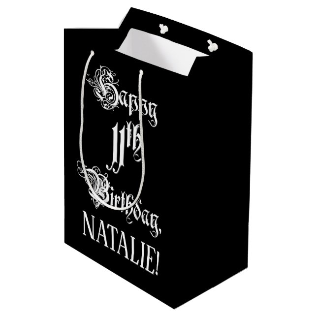 Sac Cadeau Moyen 11e anniversaire : Fancy, Elegant Script + Nom per (Dos Angle)