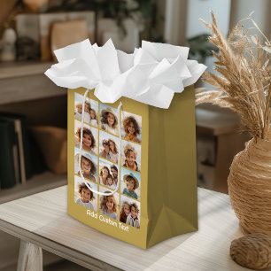 Sac Cadeau Moyen 12 Collage photo avec Arrière - plan or