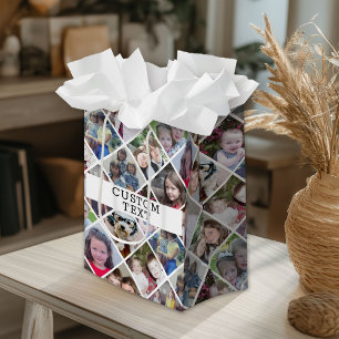 Sac Cadeau Moyen 12 Motif de diamant photo avec texte personnalisé
