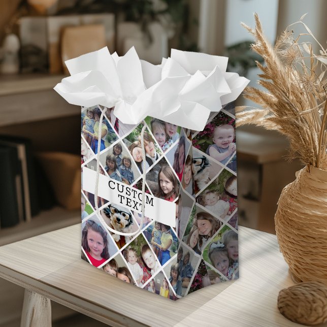 Sac Cadeau Moyen 12 Motif de diamant photo avec texte personnalisé (Custom Gift Bag)
