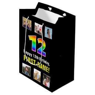 Sac Cadeau Moyen 12e anniversaire : Arc-en-ciel "12", photos person