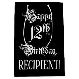 Sac Cadeau Moyen 12e anniversaire : Fancy, Elegant Script + Nom per