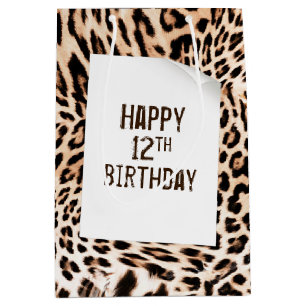Sac Cadeau Moyen 12e Anniversaire Léopard Fourrure Imprimer Sac-Cad