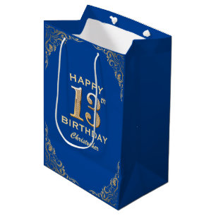 Sac Cadeau Moyen 13e anniversaire Parties scintillant bleue et or
