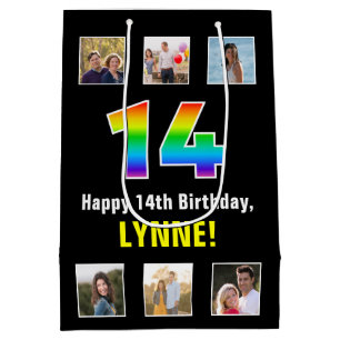 Sac Cadeau Moyen 14e anniversaire : Arc-en-ciel "14", photos person
