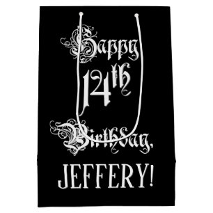 Sac Cadeau Moyen 14e anniversaire : Fancy, Elegant Script + Nom per