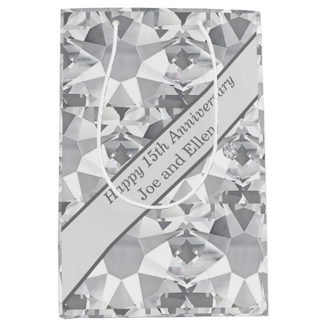 Sac Cadeau Moyen 15e anniversaire du Mariage, Cristal (Devant)