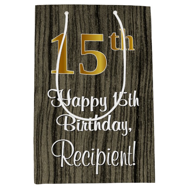 Sac Cadeau Moyen 15e anniversaire : Elégant Faux Gold Look #, Faux  (Devant)