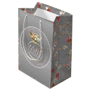 Sac Cadeau Moyen 16e anniversaire de Mariage Cire, Statice, & Perid