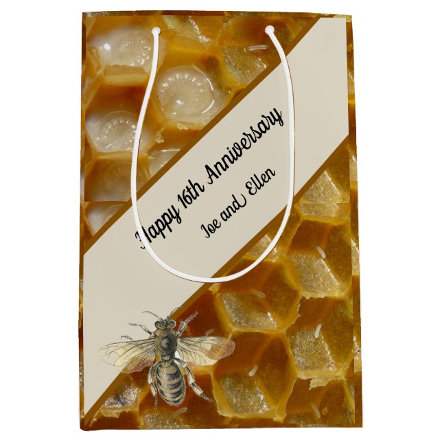 Sac Cadeau Moyen 16e anniversaire du Mariage, cire (Devant)