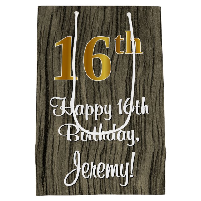 Sac Cadeau Moyen 16e anniversaire : Elégant look d'or Faux #, Faux  (Dos)