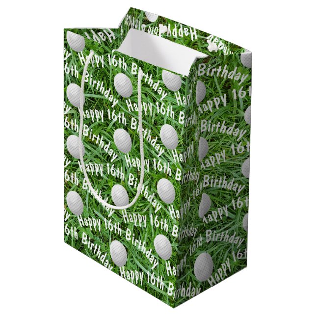Sac Cadeau Moyen 16e Anniversaire Golf Balls on Grass Medium Cadeau (Dos Angle)
