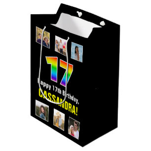 Sac Cadeau Moyen 17e anniversaire : Arc-en-ciel "17", photos person