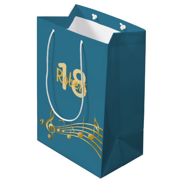 Sac Cadeau Moyen 18e anniversaire de la musique or notes bleu turqu (Dos Angle)