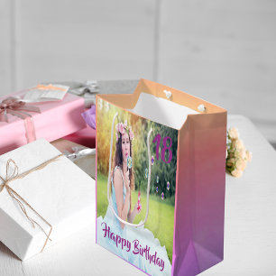 Sac Cadeau Moyen 18e anniversaire photo personnalisée violet