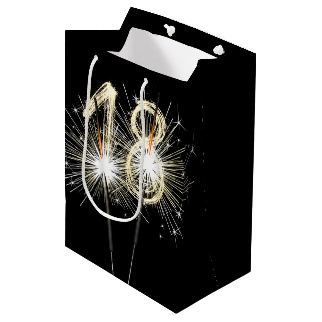 Sac Cadeau Moyen 18e anniversaire Sparklers en noir (Devant Angle)