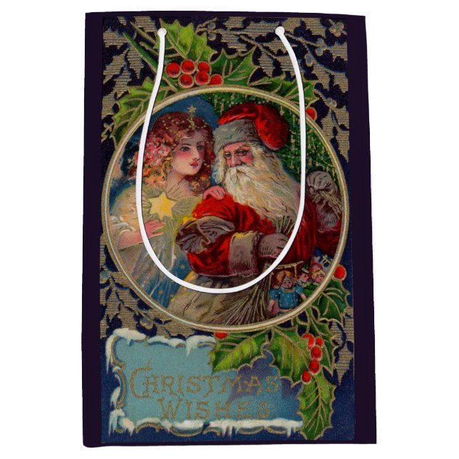 Sac Cadeau Moyen 1912 Le Père Noël et l'ange étoile tirage de Noël (Devant)