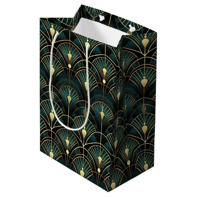Sac Cadeau Moyen 1920s Emerald and Gold Art Deco (Dos Angle)