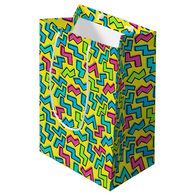 Sac Cadeau Moyen 1980/90 Retro Neon Motif (Devant Angle)