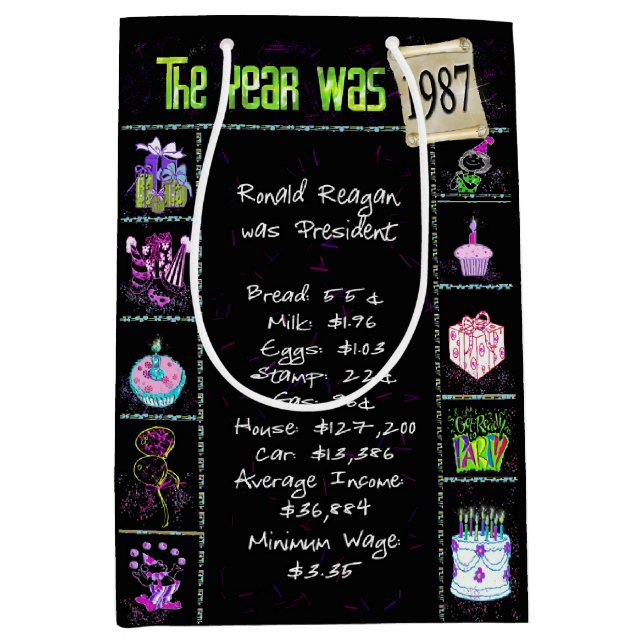 Sac Cadeau Moyen 1987 Anniversaire Trivia Fun Fact Medium Cadeau Ba (Devant)