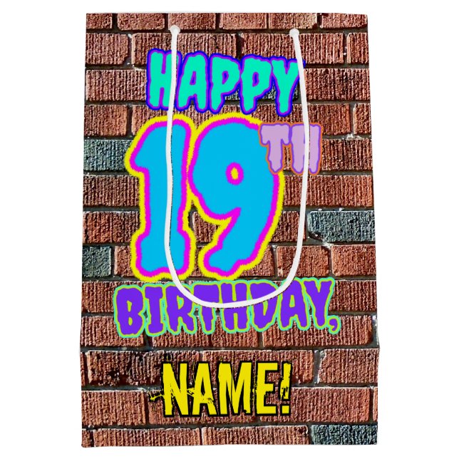 Sac Cadeau Moyen 19e anniversaire : Amusant, Graffiti urbain inspir (Dos)