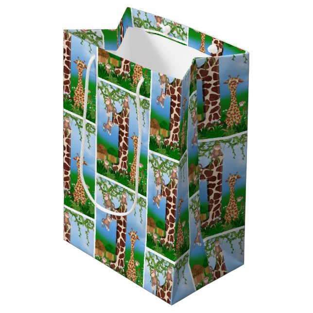 Sac Cadeau Moyen 1er Anniversaire Animaux de la Jungle (Devant Angle)