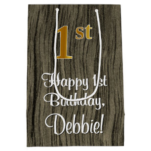 Sac Cadeau Moyen 1er anniversaire : Elégant look d'or Faux #, Faux 