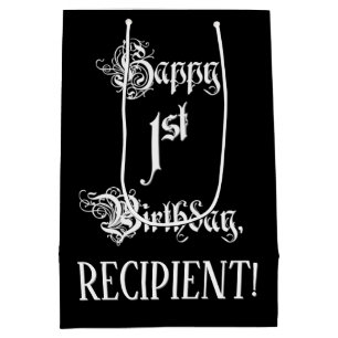 Sac Cadeau Moyen 1er anniversaire : fantaisie, élégant script + Nom