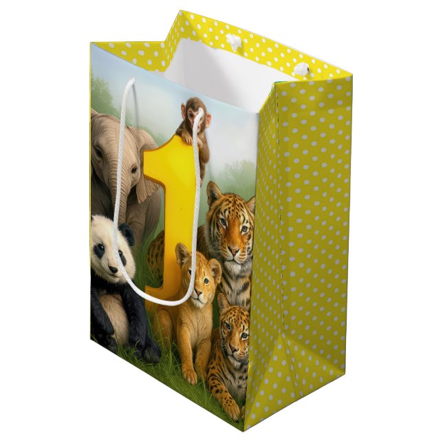 Sac Cadeau Moyen 1st Birthday Wildlife Animal Babies (Devant Angle)