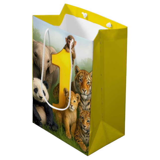 Sac Cadeau Moyen 1st Birthday Wildlife Animal Babies (Devant Angle)