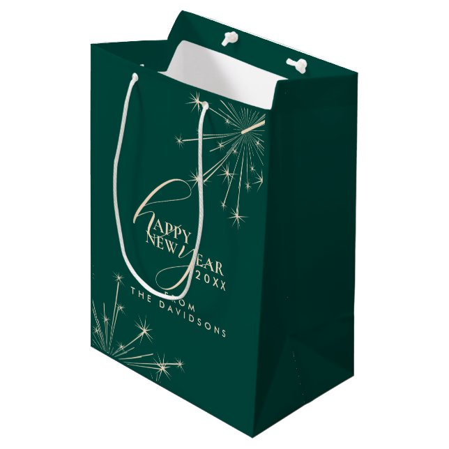 Sac Cadeau Moyen 2026 New Year Modern Festive Typography Teal (Devant Angle)