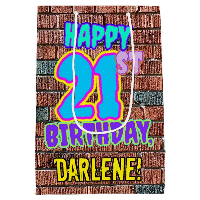 Sac Cadeau Moyen 21e anniversaire : Amusant, Graffiti urbain inspir (Dos)