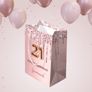 Sac Cadeau Moyen 21e anniversaire blush rose parties scintillant go