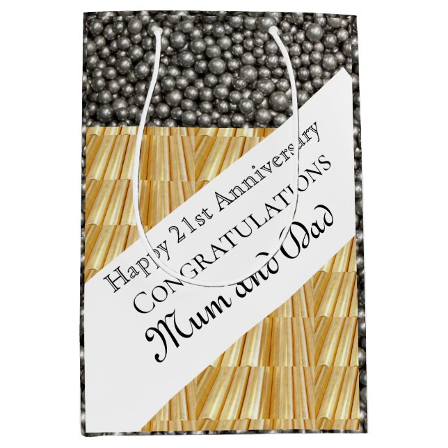 Sac Cadeau Moyen 21e anniversaire du Mariage (Devant)