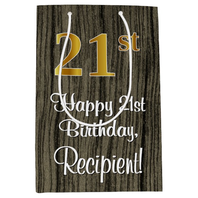 Sac Cadeau Moyen 21e anniversaire : Elégant Faux Gold Look #, Faux  (Devant)