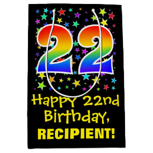 Sac Cadeau Moyen 22e anniversaire : Colorful Stars Motif & Rainbow 