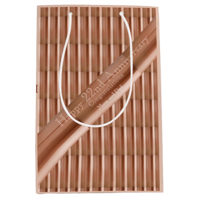 Sac Cadeau Moyen 22e anniversaire du Mariage Cuivre (Devant)